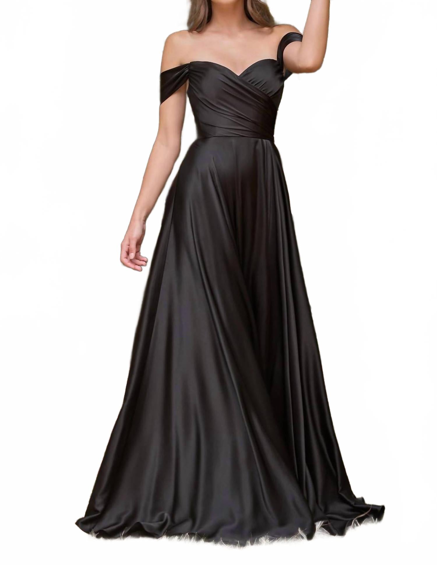 Черное сатиновое платье-трапеция с открытыми плечами Cinderella Divine
Черное сатиновое платье-трапеция с открытыми плечами Cinderella Divine