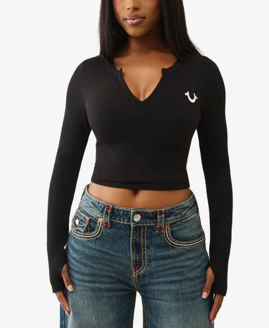 Женская бесшовная блузка с длинными рукавами и V-образным вырезом True Religion, Jet Black
Женская бесшовная блузка с длинными рукавами и V-образным вырезом True Religion, Jet Black