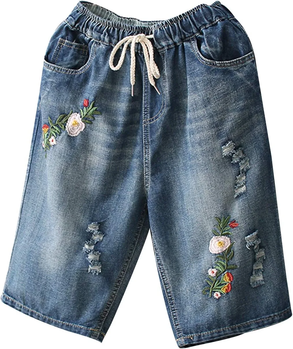 Женские летние джинсовые шорты-капри Snoly с эластичным поясом и цветочной вышивкой
Женские летние джинсовые шорты-капри Snoly с эластичным поясом и цветочной вышивкой