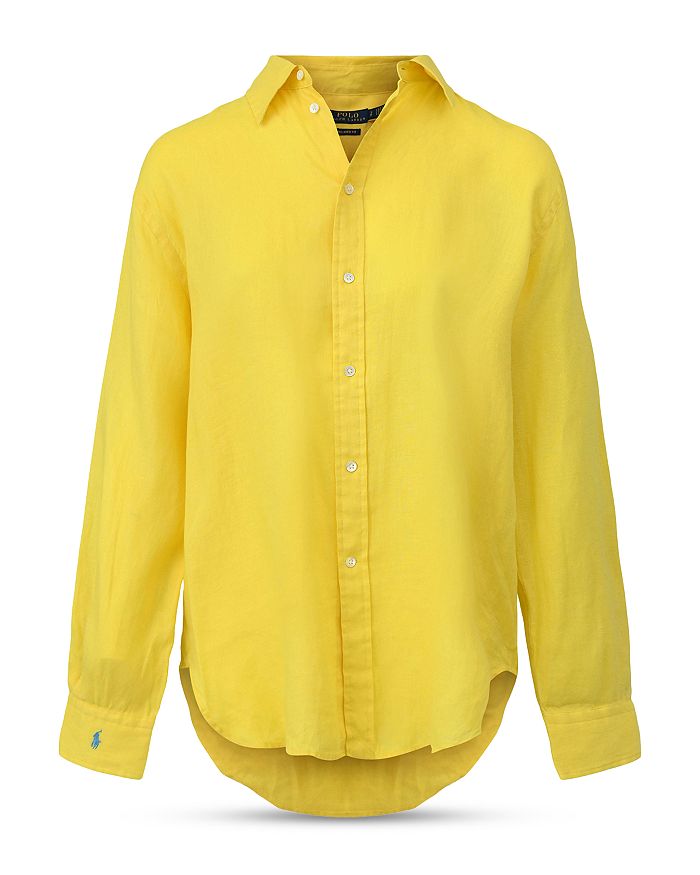 Свободная льняная рубашка с длинным рукавом Ralph Lauren, желтый 
Свободная льняная рубашка с длинным рукавом Ralph Lauren, желтый