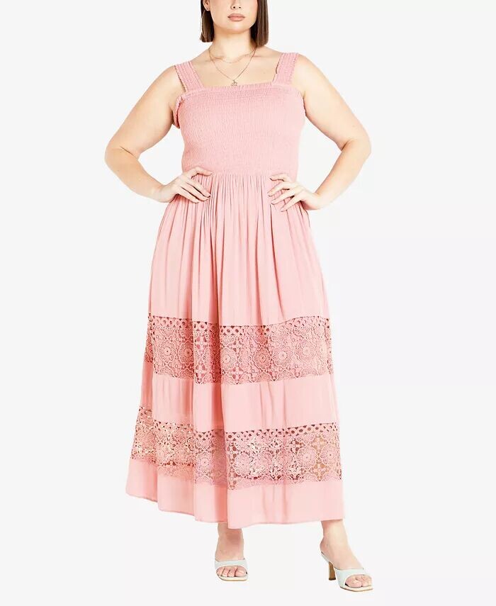 Платье-макси крючком размера плюс от The Beach CITY CHIC, розовый 
Платье-макси крючком размера плюс от The Beach CITY CHIC, розовый