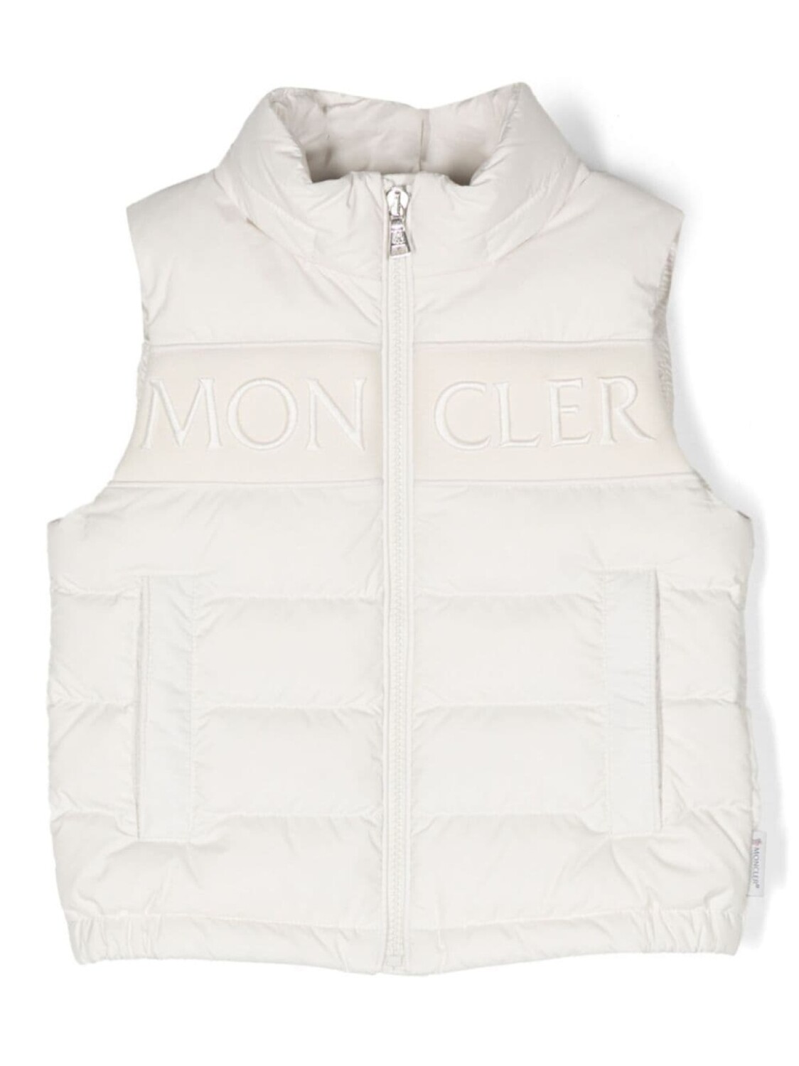 Moncler Enfant дутый жилет с вышитым логотипом, белый 
Moncler Enfant дутый жилет с вышитым логотипом, белый