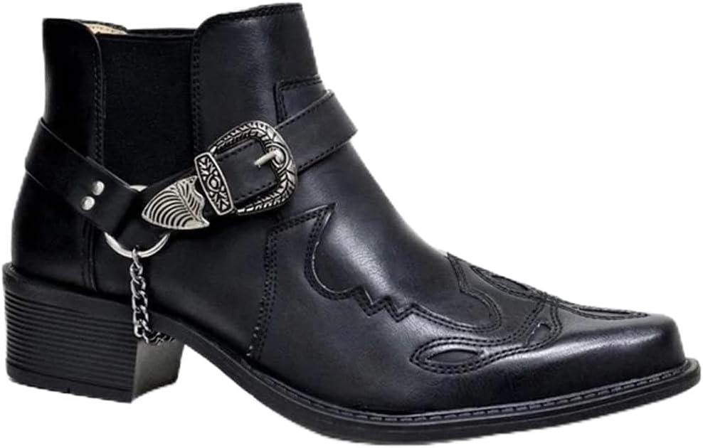 Мужские ковбойские ботинки AngryMonkey с заостренным носком, на толстом каблуке, западного стиля, с поддержкой свода стопы, с пряжкой и цепочкой, черный
Мужские ковбойские ботинки AngryMonkey с заостренным носком, на толстом каблуке, западного стиля, с поддержкой свода стопы, с пряжкой и цепочкой, черный