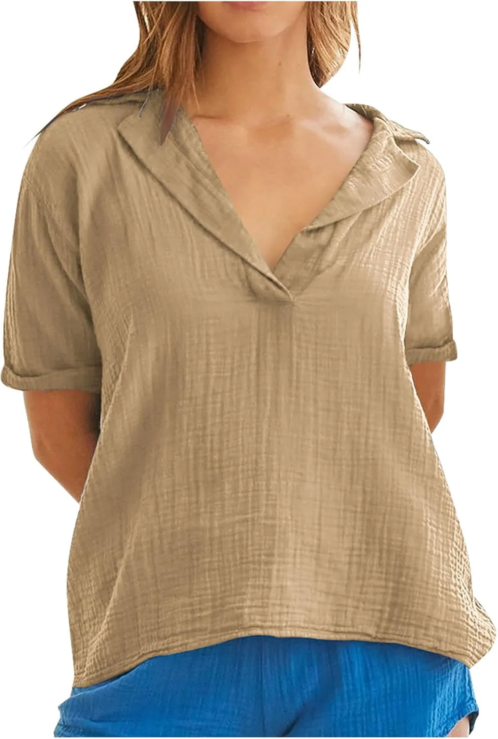 Женская футболка с V-образным вырезом и коротким рукавом AKTCVVJ
Женская футболка с V-образным вырезом и коротким рукавом AKTCVVJ