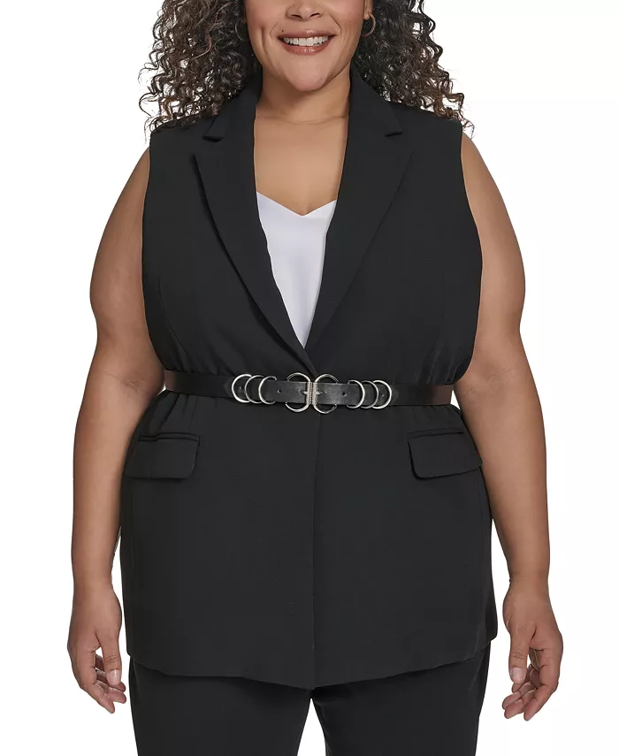 Жилет из крепа с поясом и вырезным воротником больших размеров DKNY, черный
Жилет из крепа с поясом и вырезным воротником больших размеров DKNY, черный