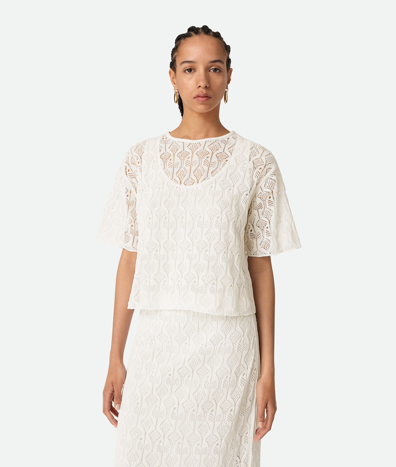 Cotton and silk fish lace top BOTTEGA VENETA, мел
Cotton and silk fish lace top BOTTEGA VENETA, мел