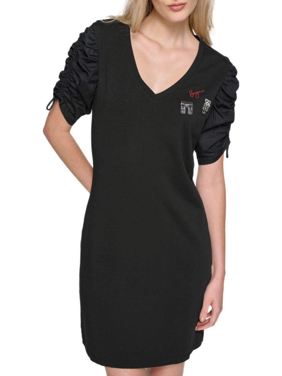 Мини-платье с вышитыми рукавами и сборками Karl Lagerfeld Paris, черный
Мини-платье с вышитыми рукавами и сборками Karl Lagerfeld Paris, черный