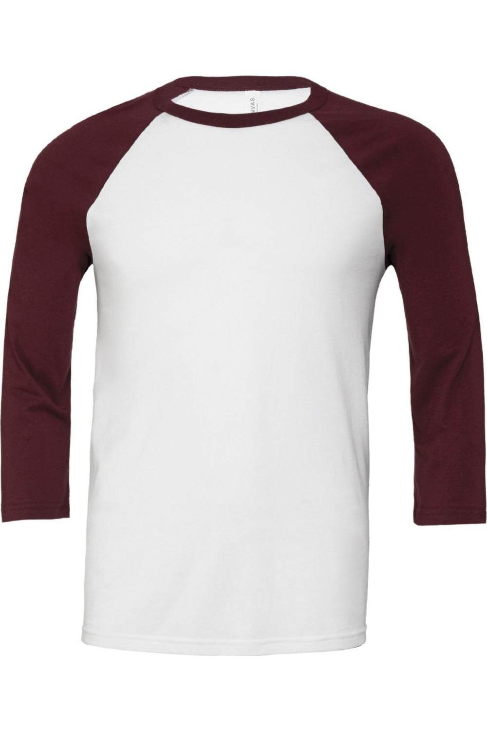 Мужская бейсбольная футболка с рукавом 3/4 из холста BELLA + CANVAS, белый/бордовый 
Мужская бейсбольная футболка с рукавом 3/4 из холста BELLA + CANVAS, белый/бордовый