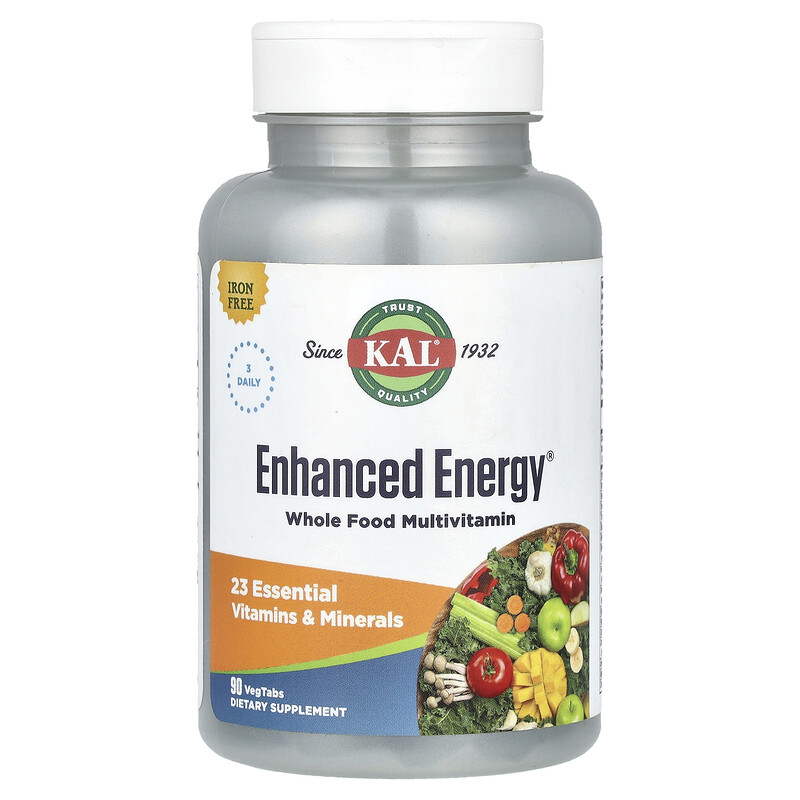 KAL, Enhanced Energy, мультивитамины из цельных продуктов, без железа, 90 растительных таблеток
KAL, Enhanced Energy, мультивитамины из цельных продуктов, без железа, 90 растительных таблеток