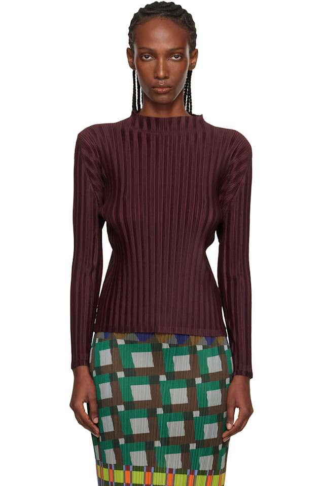 Pleats Please Issey Miyake Бордовый топ в рубчик со складками, январский выпуск
Pleats Please Issey Miyake Бордовый топ в рубчик со складками, январский выпуск