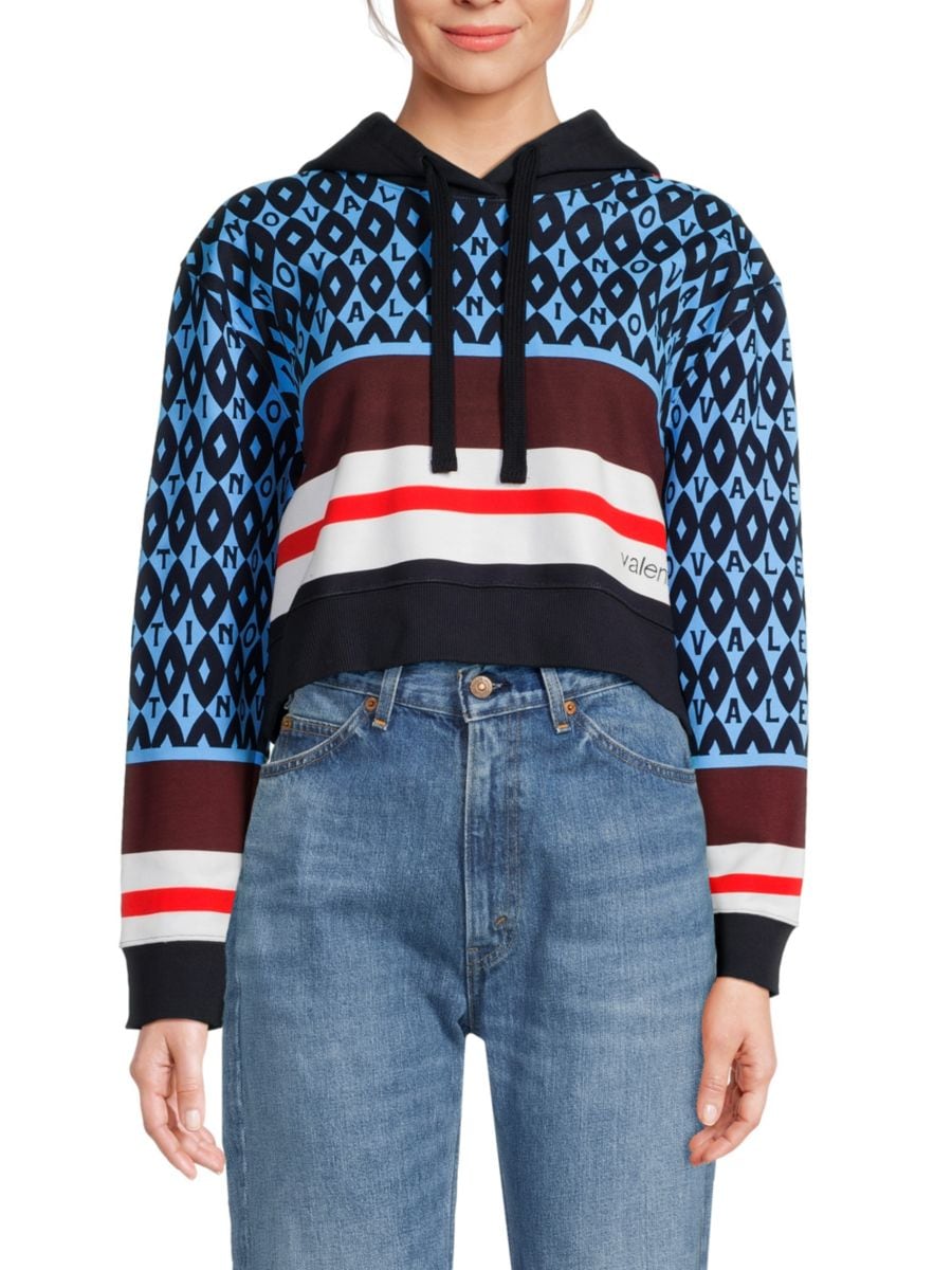 Укороченная толстовка с капюшоном и логотипом Foulard Valentino Garavani, синий мульти
Укороченная толстовка с капюшоном и логотипом Foulard Valentino Garavani, синий мульти