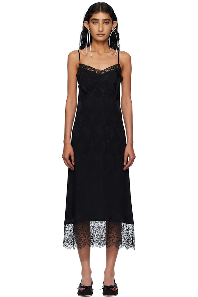 Глубокое кружевное платье-миди на бретелях Simone Rocha, черный
Глубокое кружевное платье-миди на бретелях Simone Rocha, черный