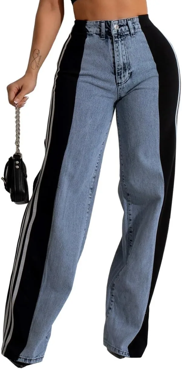 Женские джинсы с полосками и цветными блоками, широкие, удлиненные Ovvcriv
Женские джинсы с полосками и цветными блоками, широкие, удлиненные Ovvcriv