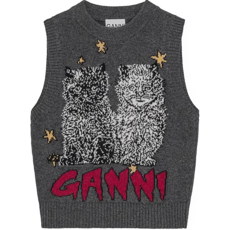 Вязаный жилет с интарсией логотипа GANNI, Перьевой серый
Вязаный жилет с интарсией логотипа GANNI, Перьевой серый