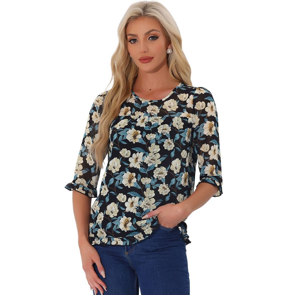 Женская повседневная шифоновая блузка с рюшами и рукавами 3/4 с цветочным принтом ALLEGRA K, черный
Женская повседневная шифоновая блузка с рюшами и рукавами 3/4 с цветочным принтом ALLEGRA K, черный