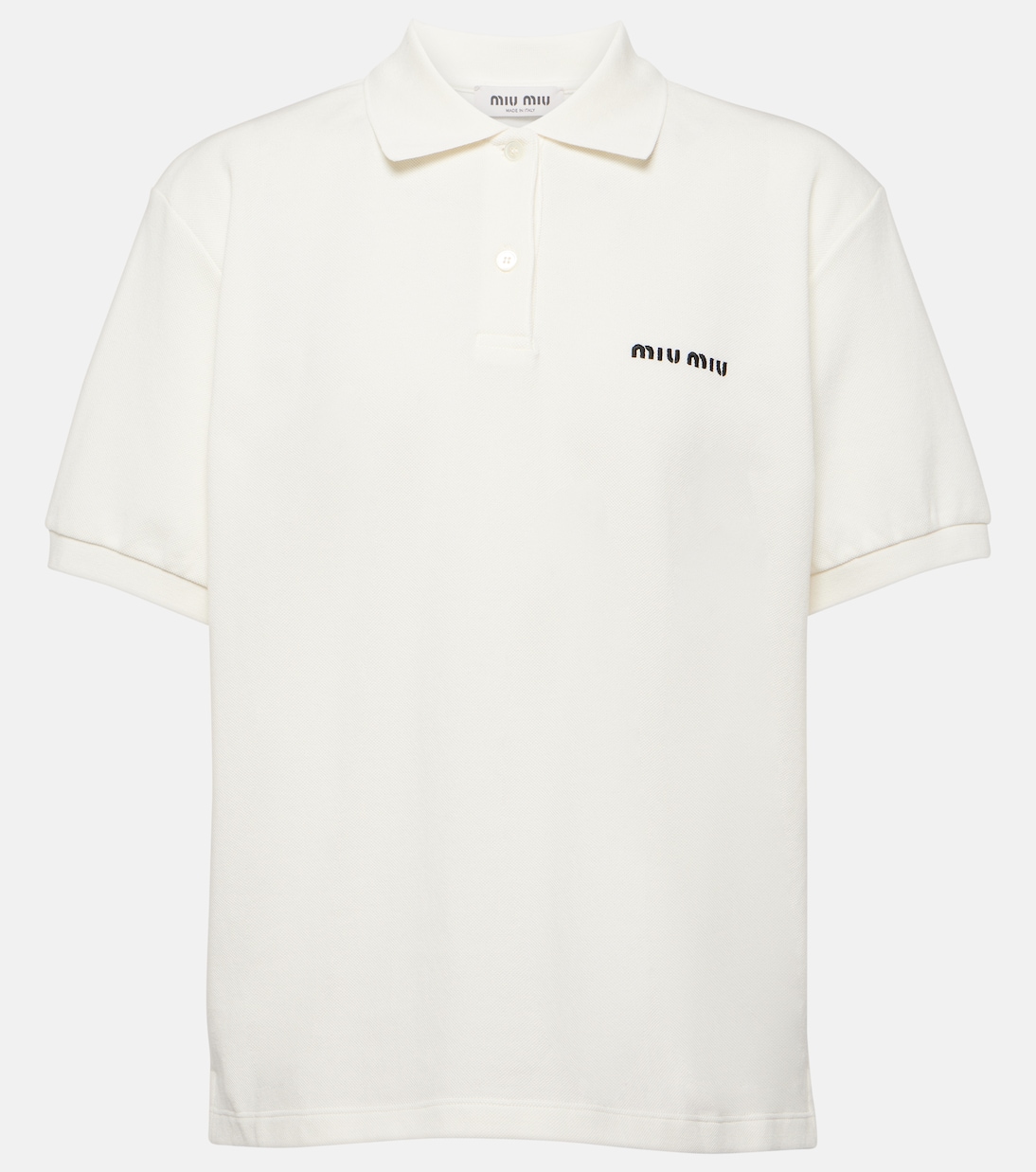 Хлопковая пике-поло с логотипом Miu Miu, белый
Хлопковая пике-поло с логотипом Miu Miu, белый