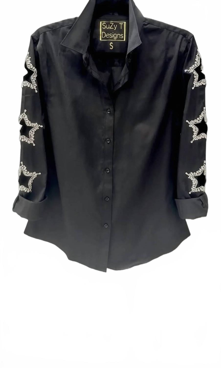 Черная блузка с длинными рукавами и фигурными пуговицами Suzy T
Черная блузка с длинными рукавами и фигурными пуговицами Suzy T