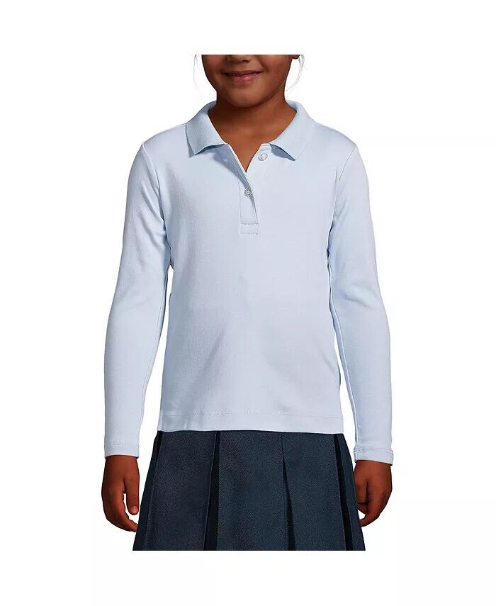Женская рубашка-поло с длинным рукавом из интерлока для девочек Lands' End, синий 
Женская рубашка-поло с длинным рукавом из интерлока для девочек Lands' End, синий