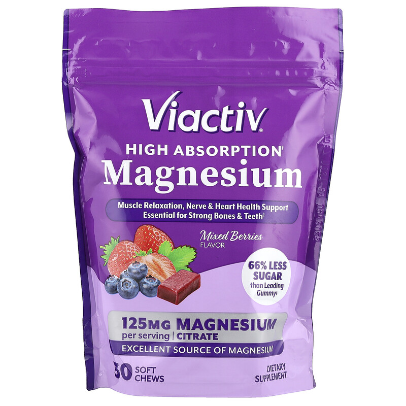 Viactiv, Хорошо усваиваемый магний, ягодное ассорти, 125 мг, 30 жевательных таблеток
Viactiv, Хорошо усваиваемый магний, ягодное ассорти, 125 мг, 30 жевательных таблеток