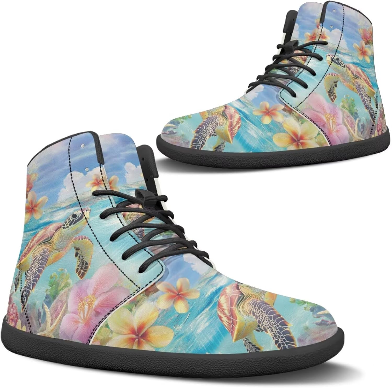Высокие кроссовки Binienty из водонепроницаемой PU-кожи для женщин и мужчин с широким носком и эффектом босоногости, Tropical Sea Turtle Plumeria
Высокие кроссовки Binienty из водонепроницаемой PU-кожи для женщин и мужчин с широким носком и эффектом босоногости, Tropical Sea Turtle Plumeria