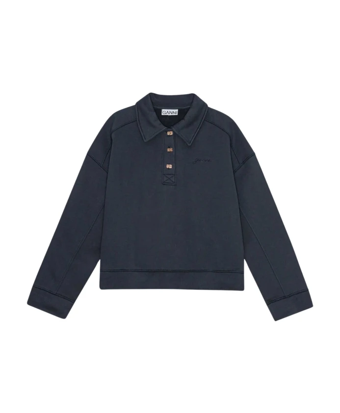 Пуловер из плотного флиса со спущенными плечами Ganni, синий
Пуловер из плотного флиса со спущенными плечами Ganni, синий