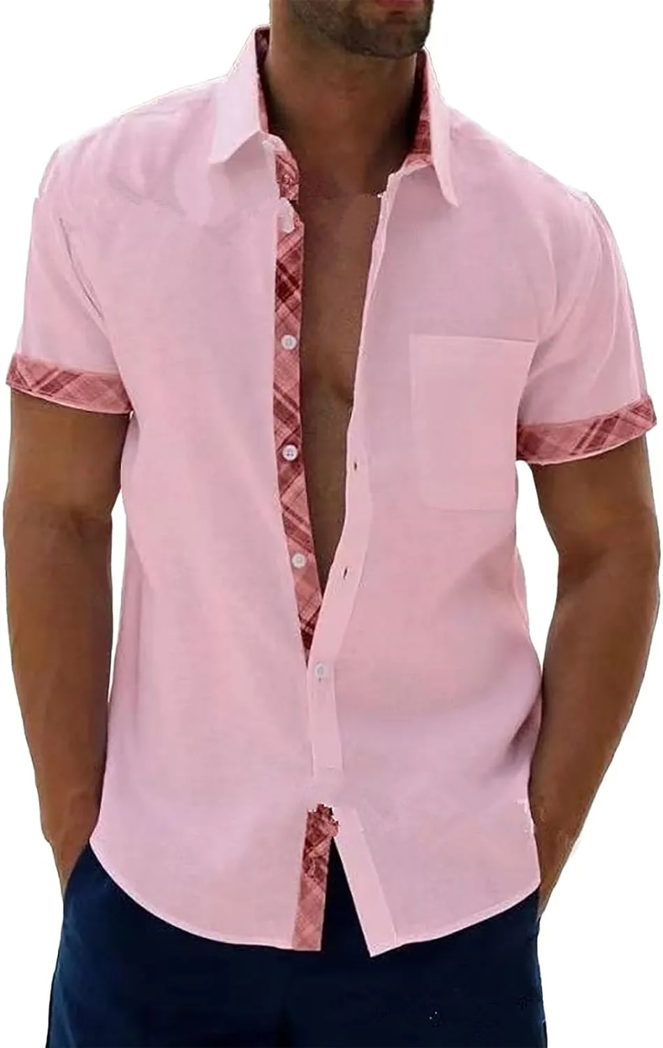 Мужская летняя рубашка с коротким рукавом и отложным воротником
Мужская летняя рубашка с коротким рукавом и отложным воротником