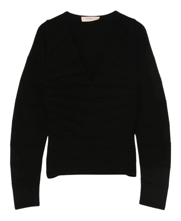 Черный свитер с глубоким V-образным вырезом Twinset, черный
Черный свитер с глубоким V-образным вырезом Twinset, черный