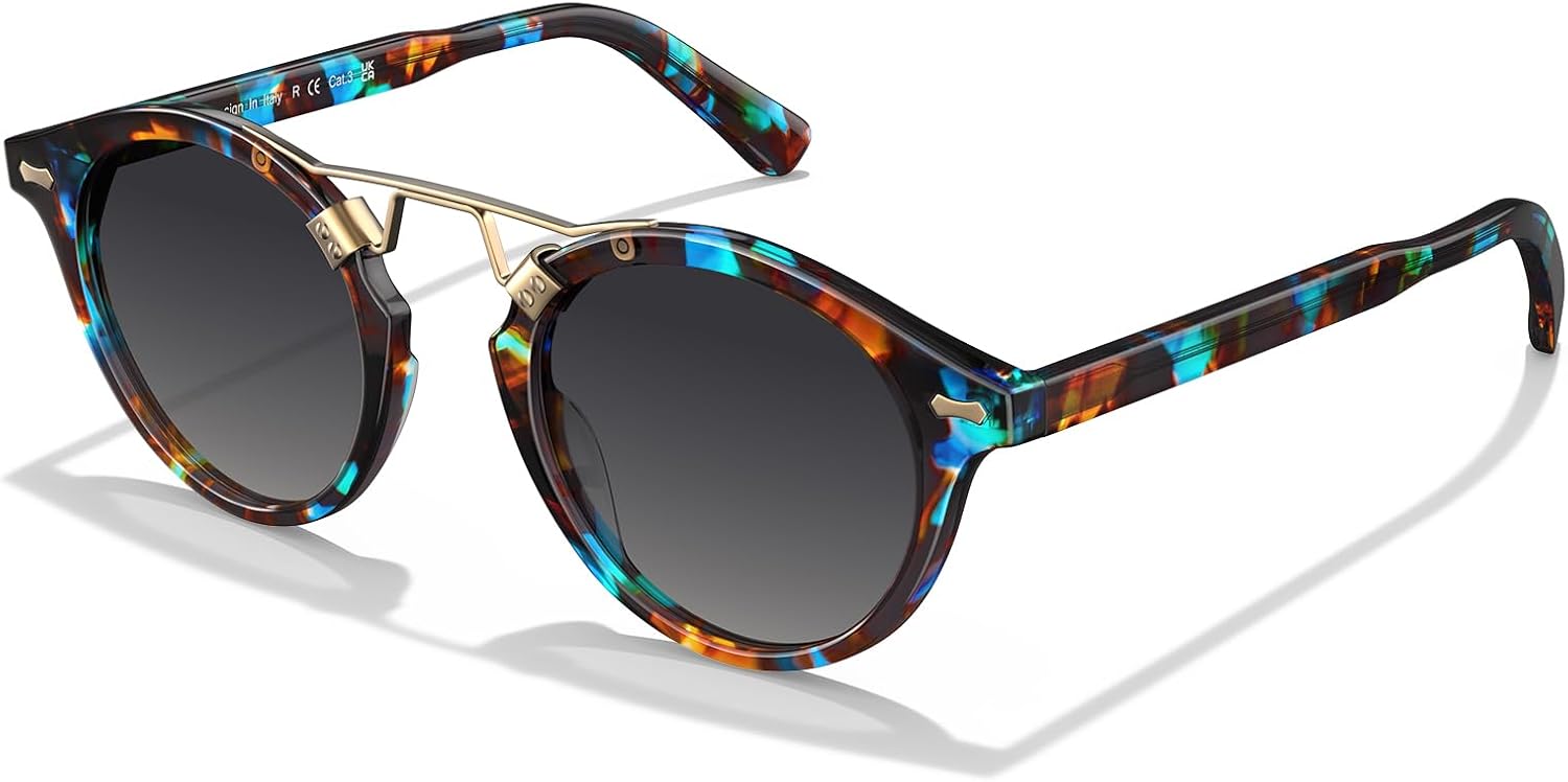 Солнцезащитные очки CARFIA с двойной перемычкой, маленькие, из ацетата, поляризованные, в стиле ретро с металлическими оправами, модные круглые очки для женщин, 4. Blue Floral Tortoise Frame Gradient Grey Lens
Солнцезащитные очки CARFIA с двойной перемычкой, маленькие, из ацетата, поляризованные, в стиле ретро с металлическими оправами, модные круглые очки для женщин, 4. Blue Floral Tortoise Frame Gradient Grey Lens