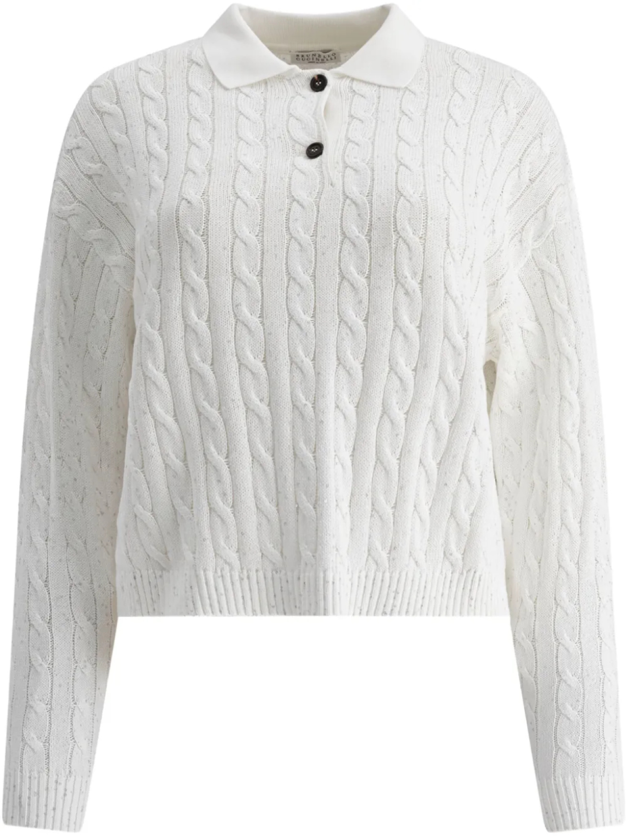 Свитер-поло Burberry с косичной вязкой, белый
Свитер-поло Burberry с косичной вязкой, белый