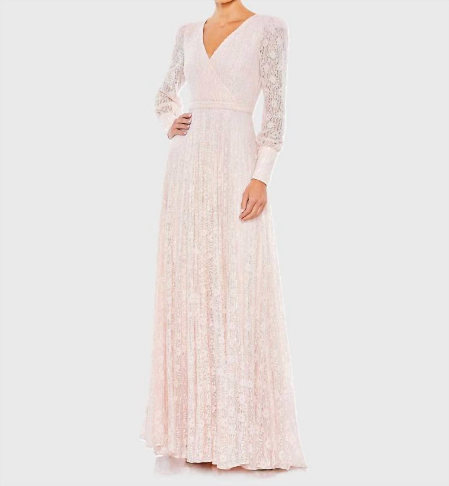 Бусиное кружево Облегающее платье с длинными рукавами и запахом в нежно-розовом цвете Mac Duggal
Бусиное кружево Облегающее платье с длинными рукавами и запахом в нежно-розовом цвете Mac Duggal