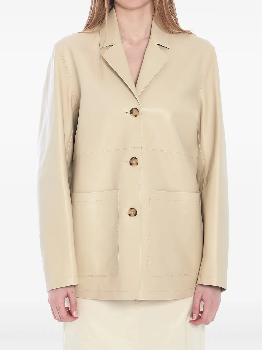 Однобортный кожаный блейзер TOTEME, нейтральный
Однобортный кожаный блейзер TOTEME, нейтральный