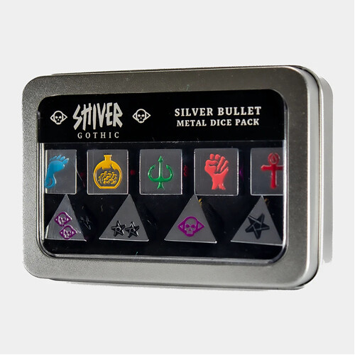 Игровые кубики Shiver Gothic – Silver Bullet Metal Dice
Игровые кубики Shiver Gothic – Silver Bullet Metal Dice