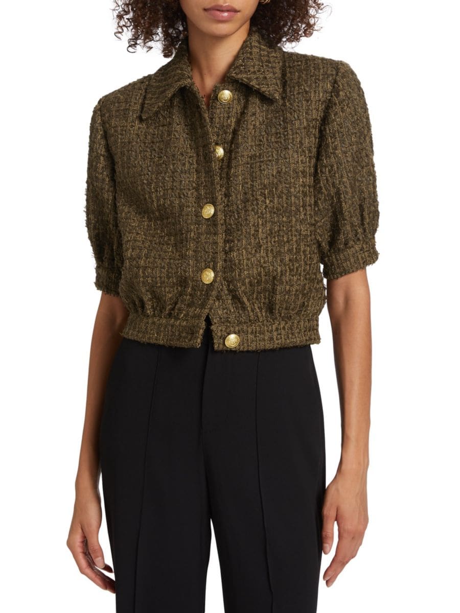 Укороченный твидовый пиджак Cove L'AGENCE, зеленый
Укороченный твидовый пиджак Cove L'AGENCE, зеленый