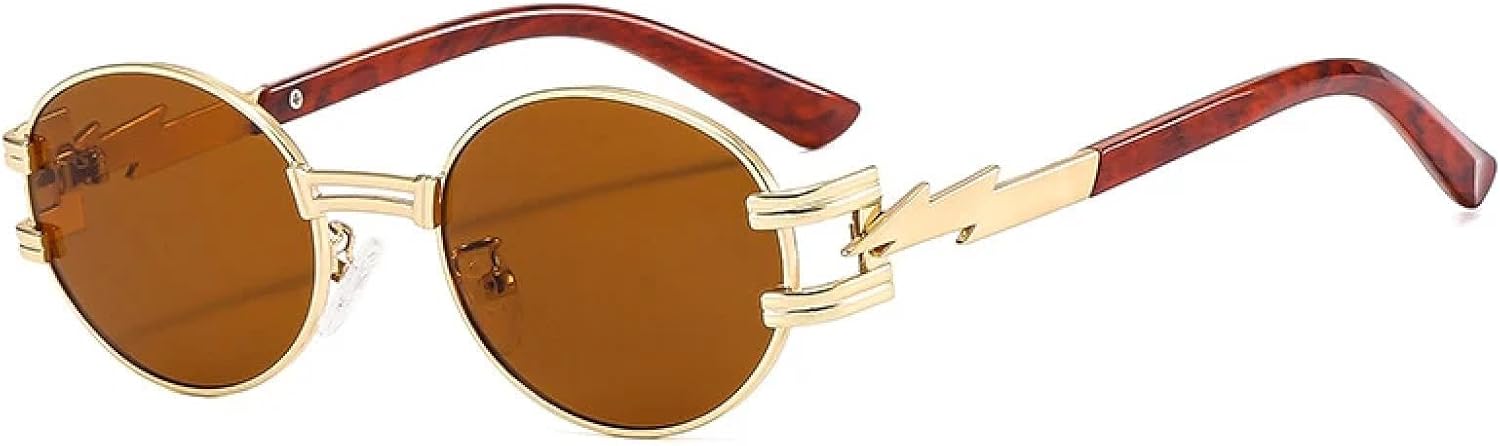 Солнцезащитные очки для женщин и мужчин в стиле хип-хоп, с молниеносным дизайном, декоративные, ретро, овальные, модные, для улицы, с защитой от УФ-излучения UV400 TKKTLLT, Gold Brown
Солнцезащитные очки для женщин и мужчин в стиле хип-хоп, с молниеносным дизайном, декоративные, ретро, овальные, модные, для улицы, с защитой от УФ-излучения UV400 TKKTLLT, Gold Brown