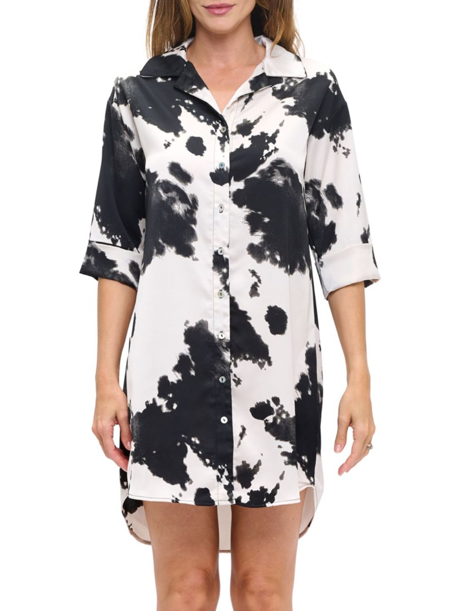 Атласное мини-платье-рубашка с абстрактным принтом Renee C., черный
Атласное мини-платье-рубашка с абстрактным принтом Renee C., черный