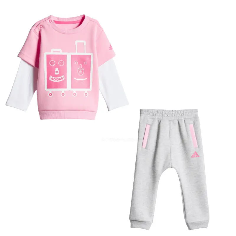 Повседневная спортивная одежда светло-розового белого и средне-серого меланжевого цвета для младенцев и малышей Adidas 
Повседневная спортивная одежда светло-розового белого и средне-серого меланжевого цвета для младенцев и малышей Adidas