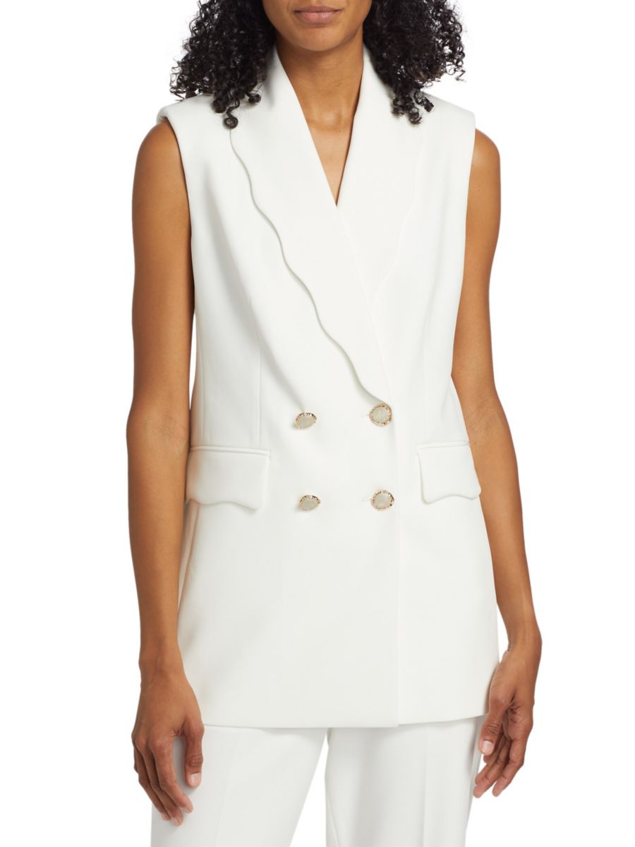 Блейзер без рукавов Daniela с фестончатыми отворотами Elie Tahari, цвет Sky White 
Блейзер без рукавов Daniela с фестончатыми отворотами Elie Tahari, цвет Sky White