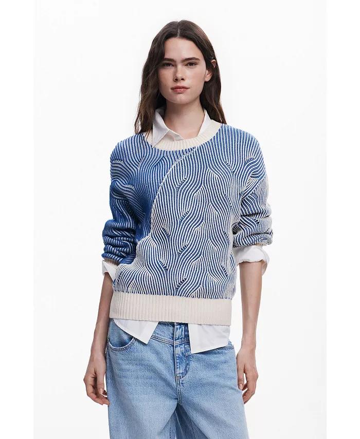 Женский двухцветный вязаный свитер Desigual, синий
Женский двухцветный вязаный свитер Desigual, синий