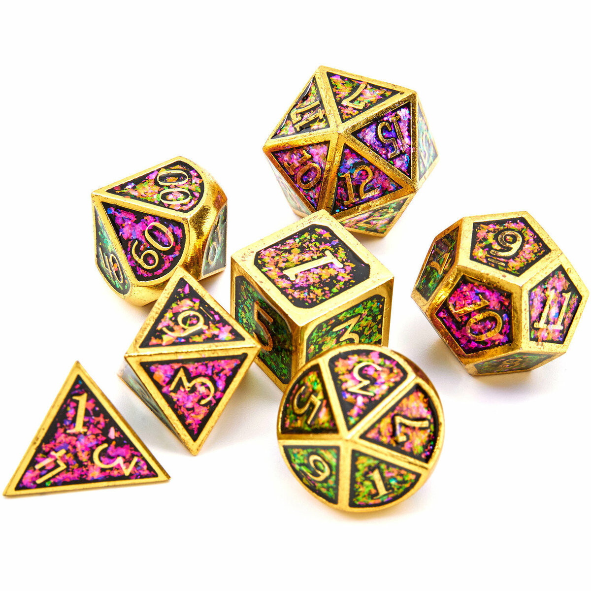 Набор из 7 металлических кубиков для ролевой игры «Цветочная поляна» RGFK
Набор из 7 металлических кубиков для ролевой игры «Цветочная поляна» RGFK