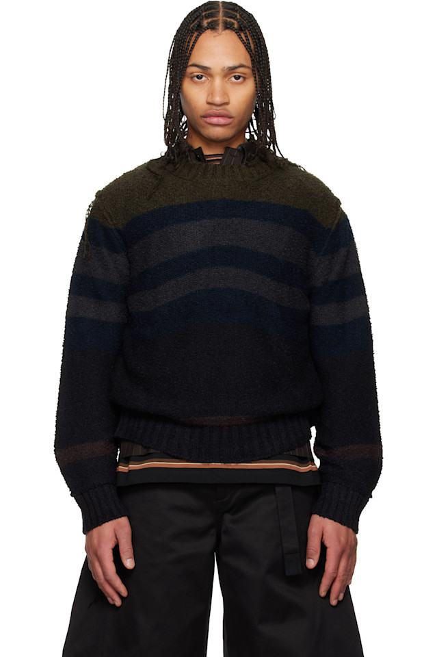 Sacai Вязаный пуловер темно-синего цвета в горизонтальную полоску
Sacai Вязаный пуловер темно-синего цвета в горизонтальную полоску