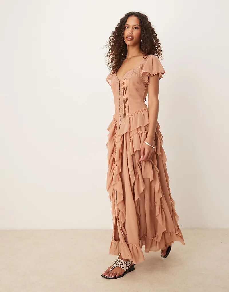 Платье макси ASOS DESIGN с пуговицами спереди и оборками песочного цвета
Платье макси ASOS DESIGN с пуговицами спереди и оборками песочного цвета