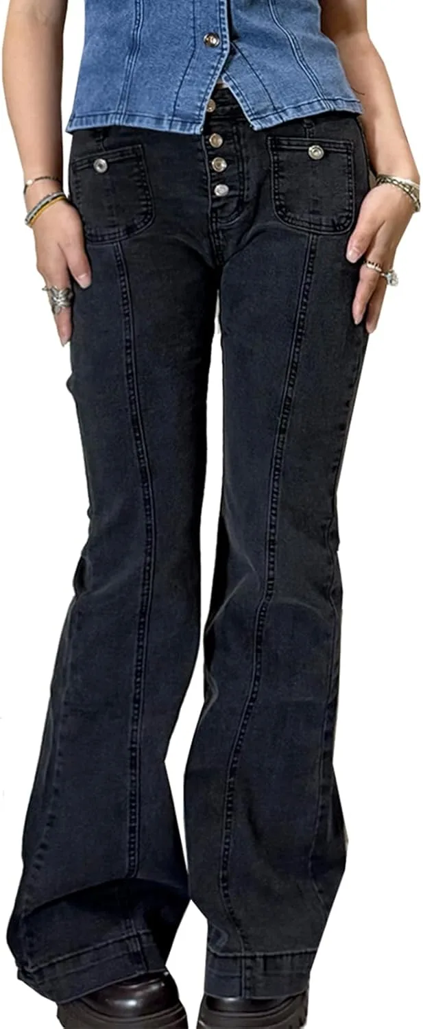 HOXIJIA Women Y2K джинсы с низкой посадкой и расклешенными штанинами
HOXIJIA Women Y2K джинсы с низкой посадкой и расклешенными штанинами