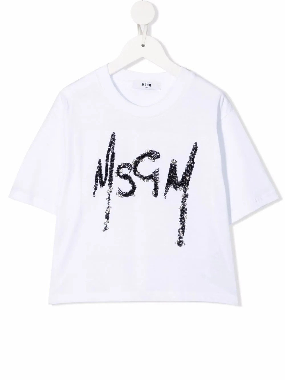 Футболка с логотипом из пайеток MSGM Kids, белый 
Футболка с логотипом из пайеток MSGM Kids, белый