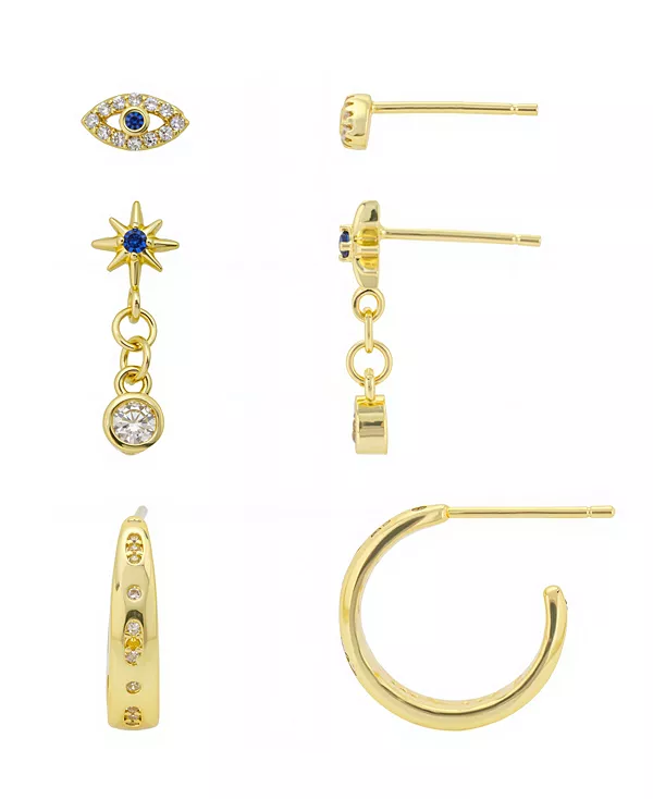 Серьги-Гвоздики от сглаза из кубического циркония, сапфир с прозрачным кубическим цирконием, комплект из 3 пар сережек-гвоздиков из кубического циркония Unwritten, gold
Серьги-Гвоздики от сглаза из кубического циркония, сапфир с прозрачным кубическим цирконием, комплект из 3 пар сережек-гвоздиков из кубического циркония Unwritten, gold