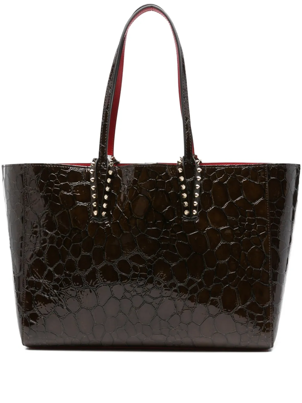 Сумка-тоут с тиснением и заклепками Christian Louboutin, коричневый 
Сумка-тоут с тиснением и заклепками Christian Louboutin, коричневый