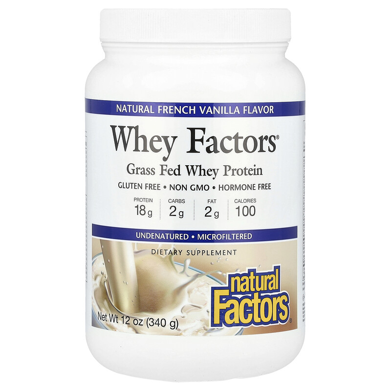 Natural Factors, Whey Factors, сывороточный протеин травяного откорма, натуральная французская ваниль, 340 г (12 унций)
Natural Factors, Whey Factors, сывороточный протеин травяного откорма, натуральная французская ваниль, 340 г (12 унций)