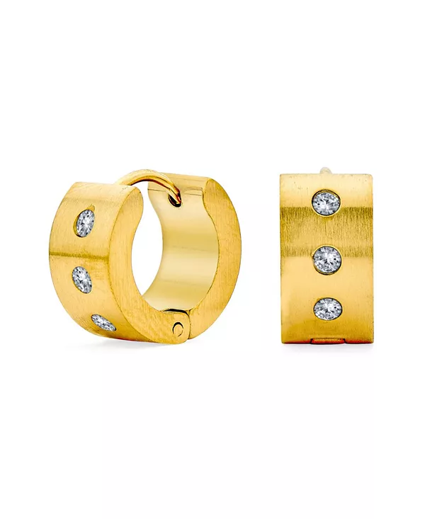 Серьги-Кольца мини-серьги-кольца с тремя рядами кубических цирконий, широкие, серебряные, с покрытием из черного розового и желтого золота, нержавеющая сталь Bling Jewelry, gold-tone