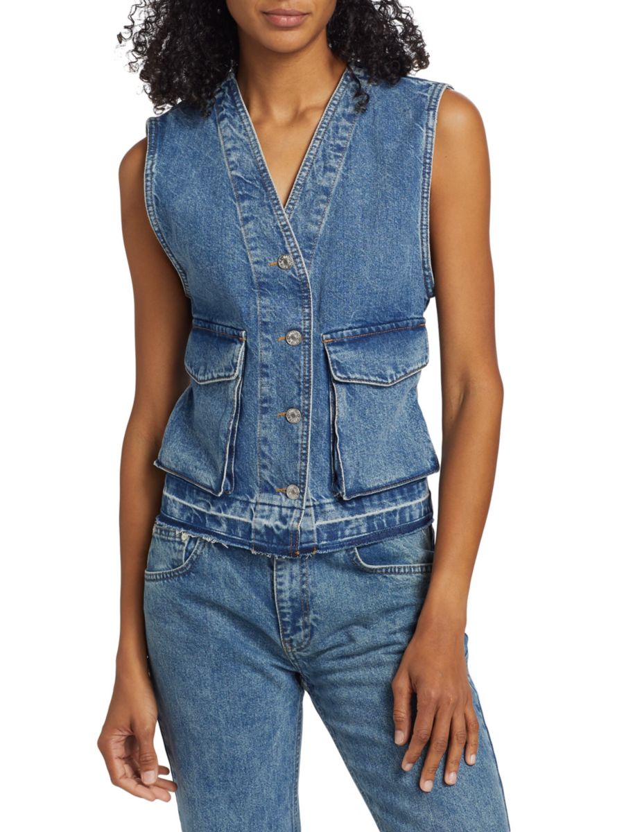 Джинсовый жилет с карманами-клапанами Moschino Jeans, синий 
Джинсовый жилет с карманами-клапанами Moschino Jeans, синий