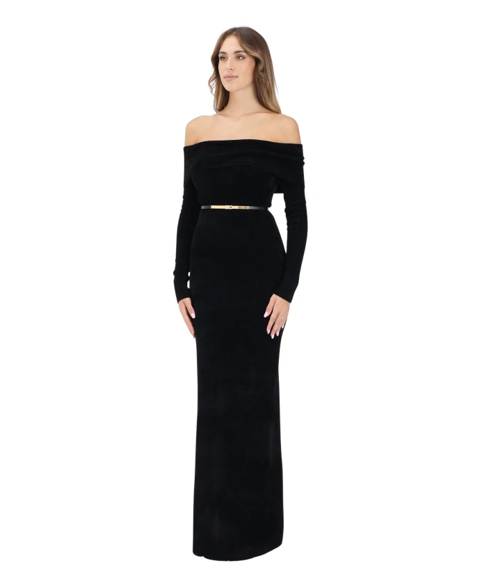 Черное длинное платье с открытыми плечами Elisabetta Franchi, черный
Черное длинное платье с открытыми плечами Elisabetta Franchi, черный