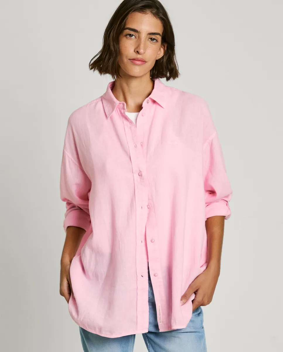 Женская рубашка свободного кроя с вышитым логотипом Pepe Jeans, розовый 
Женская рубашка свободного кроя с вышитым логотипом Pepe Jeans, розовый